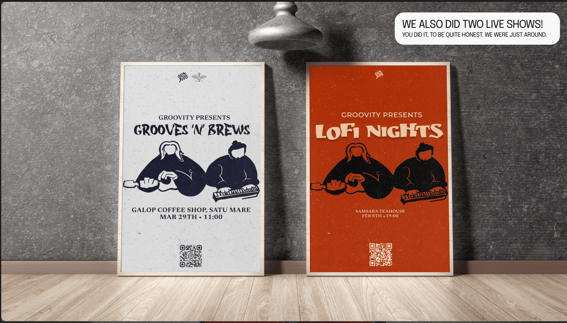 Groovity event posters - LoFi Nights at Samsara Teahouse and Grooves 'N' Brews at Galop Coffee Shop - both sold out
