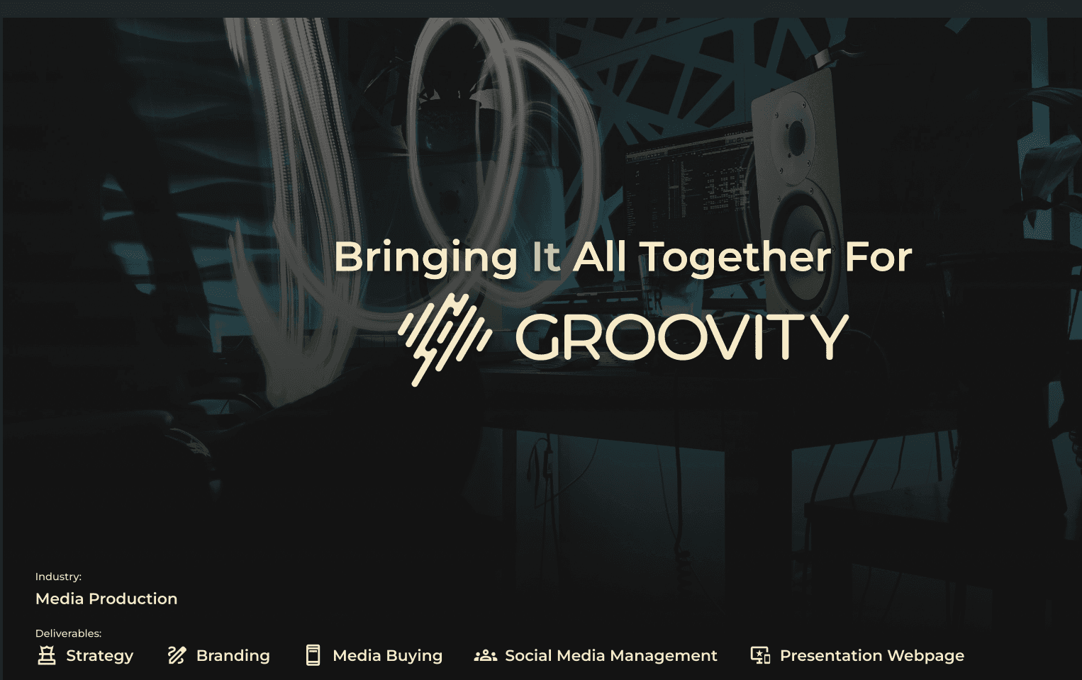 Groovity studio - music production setup with speakers and equipment